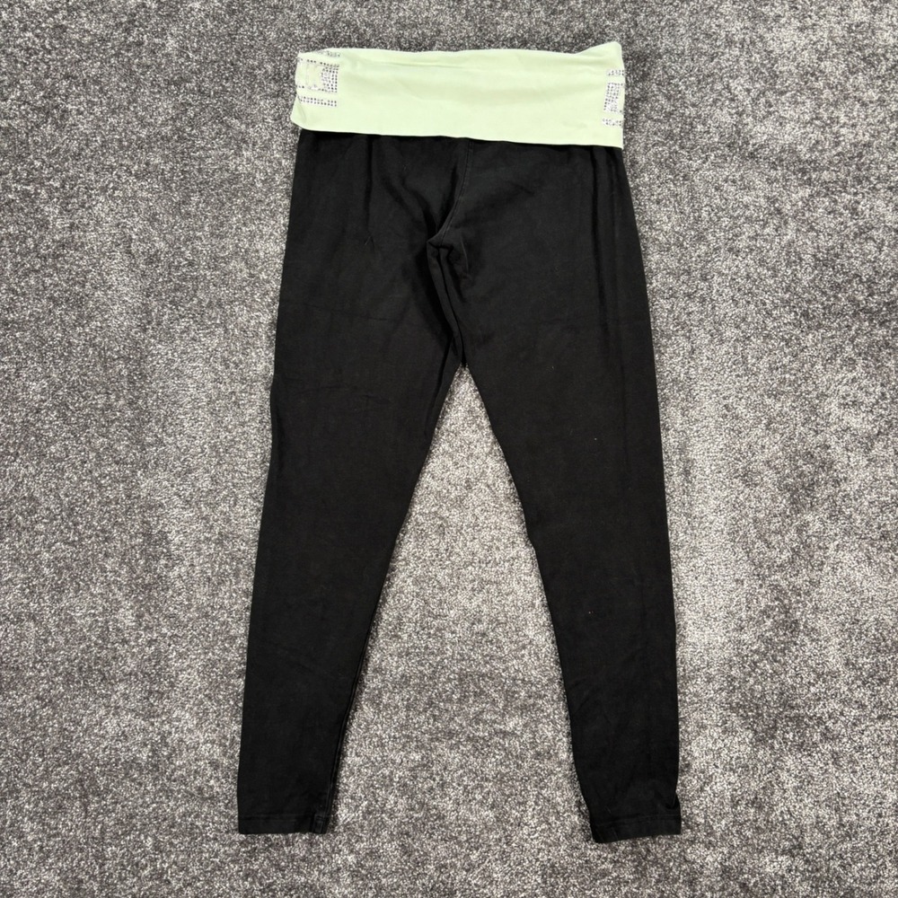 Vintage Y2K Victorias Secret PINK Yoga Leggings Black Rhinestone Foldover Medium